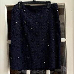 Talbots 10 Navy Floral Eyelet Skirt